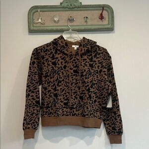 bp Brown and Black Leopard Print Cropped Hoodie Sweatshirt medium new
